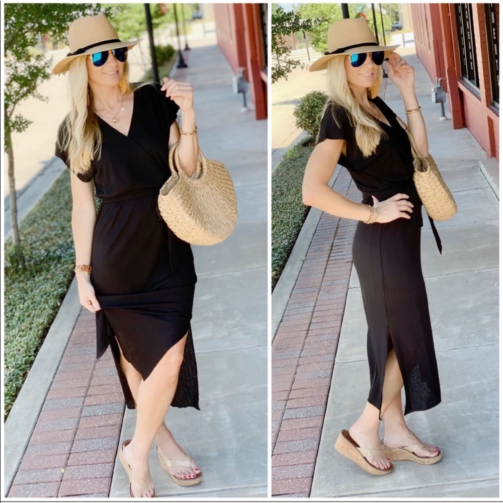 ALL THE ATTENTION WRAP DRESS- BLACK